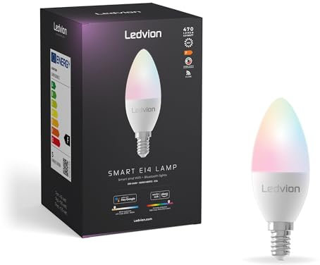 Ledvion - Smart RGB+CCT E14 LED Lampe, 5W, 470 Lumen, Wi-Fi Beleuchtung, Wi-Fi Lampe, Dimmbar, Alexa & Google Home