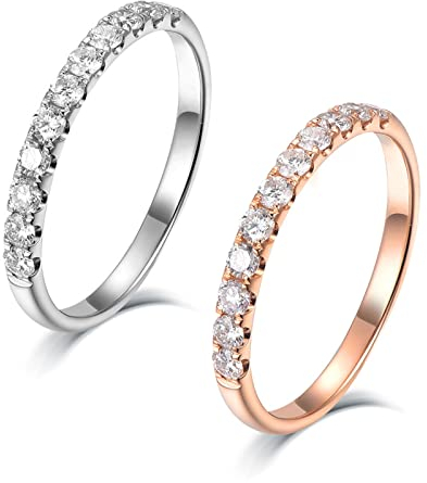 Damen Goldring 585 Echtgold Ohne Stein |Hochzeit Ring Weißgold | Hochzeit Ringe Gold | Bohrreihe Diamant aus 14 Karat Weißgold Verlobungsring 49 (15.6)