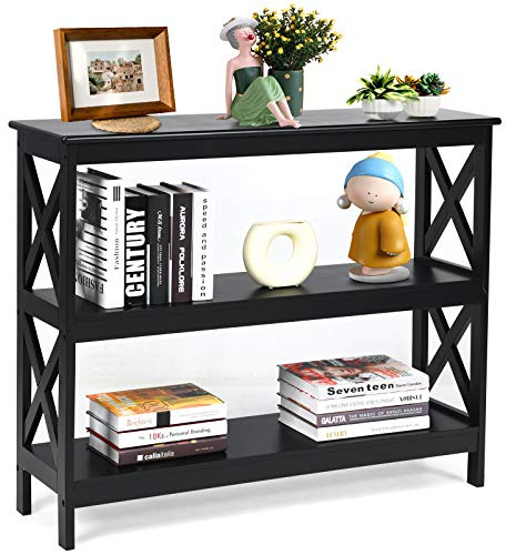 RELAX4LIFE Console Meuble d'Entrée3 Niveaux Style Moderne avec Renforts en Forme de X,Table de Salon en MDF avec Étagère de Rangement pour Couloir Chambre 100X30X80CM (Noir,3Niveaux)