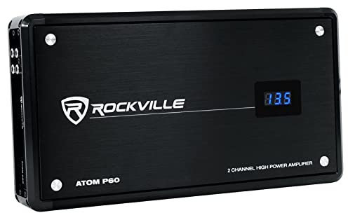 Rockville ATOM P60 Marine/ATV/Car Amplifier, 4800W, 2-Channel, Class-D, Dyno-Certified, Digital Volt Meter, Perfect for Boats, ATVs, and Car Audio