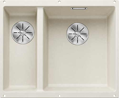 BLANCO SUBLINE 340/160-U Fregadero de granito de granito de color blanco suave, tipo de montaje: bajo encimera, lavabo principal a la derecha, para armarios bajos de 60 cm de ancho, un recorte y solo