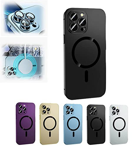 Magnetic Charging Aluminium Metal Bumper Matte Case Cover for Iphone, for Iphone 14/13/12, Supports Wireless Charging, Phone Case with the Origin of Built-in 36 Magnets (Black,for iPhone 13)