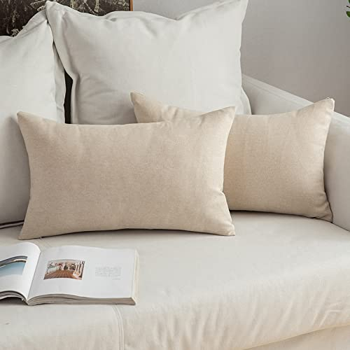 MIULEE Kissenbezug Leinen-Optik Kissen Dekorative Kissenbezüge Kissenhülle Moderne Dekokissen Weich Sofakissen Couchkissen Zierkissen für Sofa Wohnzimmer Schlafzimmer 2er Set 40x60 cm Creme Weiß