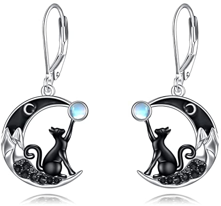 YFN Katze Mond Ohrringe für Frauen Sterling Silver Moonstone Mountain Jewelry Halloween Geschenke für Damen und Mädchen(8)