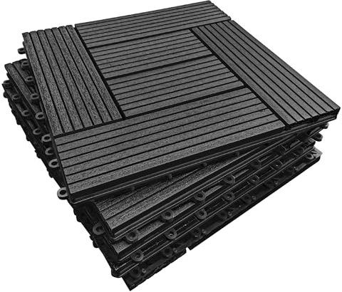 CLICK-DECK Composite Decking Tiles | Patio, Balcony, Concrete, Hot Tub Deck Tiles | 30x30cm Square Connect Flooring | Easy Installation | Low Maintenance | Great Drainage (6x Deck Tiles, Ebony Mosaic)