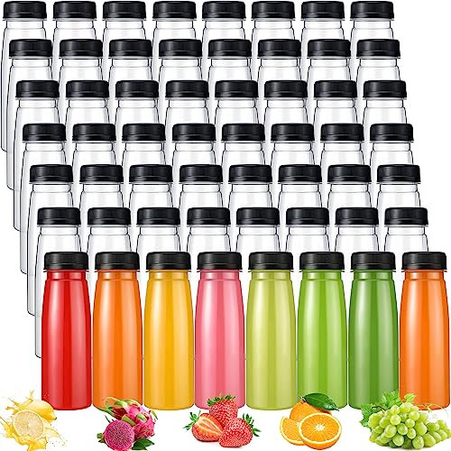 Tanlade 100 Pcs Plastic Juice Bottles with Caps Clear Reusable Drink Containers Bulk Empty Beverages Bottles for Homemade Juices, Milk, Smoothies, Tea, Fridge Storage, Take Out (Black Cap, 6 oz)
