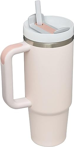 YOUEXPERT 30 oz Tumbler mit Griff und Draw, isolierte Tumbler mit Deckel und Draw, 30 oz Cup Edelstahl Wasser Boden Sport Travel Cup mit Rosenquarz