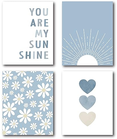 XWELLDAN Boho Salbeigrün Sonne You Are My Sunshine Daisy Blume Herz Poster Wandkunstdrucke, Boho-Geschenke für Mädchen, böhmische Wandkunst Dekor für Baby-Mädchenzimmer, Kinderzimmer, 20,3 x 25,4 cm,