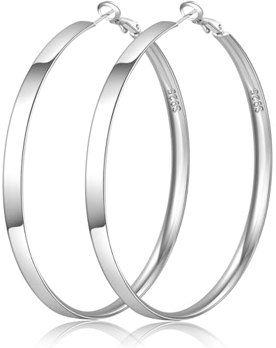 PABBEU 5mm Breit Creolen Silber 925 Groß Ohrringe Silber Hypoallergen Creolen Silber Leicht Silber Ohrringe Damen Mädchen 40/50/60/70mm