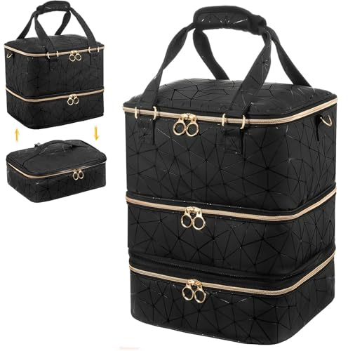 Uross Organisateur de Vernis à Ongles pour 84 flacons de Vernis à Ongles et 1 Lampe à Ongles LED, Sac de Rangement de Vernis à Ongles pour Accessoires de stylisme ongulaire(Noir)