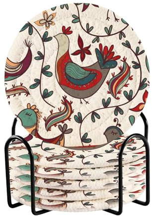 Mexikanisches Huhn und Gras Untersetzer mit Halter, Set mit 6 Untersetzern für Getränke, saugfähige, ästhetische Untersetzer, minimalistische Küchendekoration