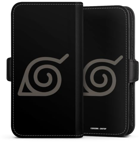 DeinDesign Flip Case kompatibel mit Apple iPhone 15 Pro Max Handyhülle aus Kunst Leder schwarz Klapphülle Konoha Logo Naruto Shippuden