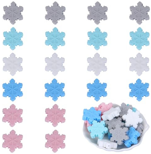 WEWAYSMILE 20pcs Silicone Round Beads Making Kit, Silicone Beads Bulk, Round Silicone Beads, for Jewelry Crafts Necklace Garland Bracelet (Snowflake)