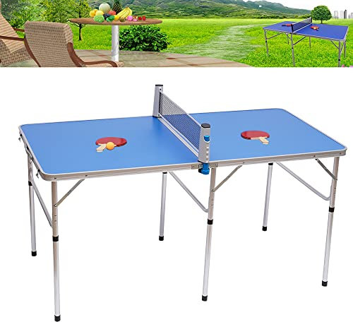 Klappbarer Tischtennis, Tischtennisplatte, Tischtennistisch mit 1 Netz, 2 Schläger und 3 Tischtennisbälle, für Outdoor & Indoor, Größe 152x76x76cm