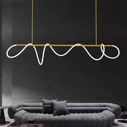 LED Pendelleuchte Esstisch Schwarz Dimmbar Hängeleuchte mit Fernbedienung Pendellampe linear Design Moderne kreativ Kronleuchter für Esstischlampe Esszimmer Küche Wohnzimmer Lampen (Gold, L120cm)