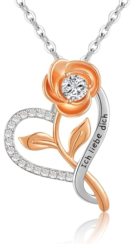 Collana Argento 925 per Fidanzata - Ciondolo Cuore Fiore Rosé - Regalo Anniversario, Compleanno per Donna e Mamma