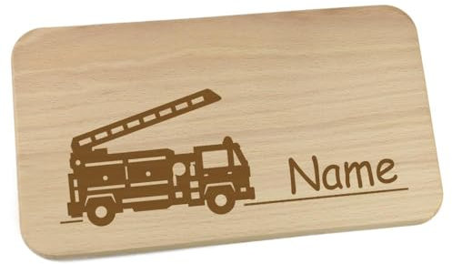 Personalisiertes Frühstücksbrettchen aus Holz mit Motiv und Name graviert Motiv Feuerwehr