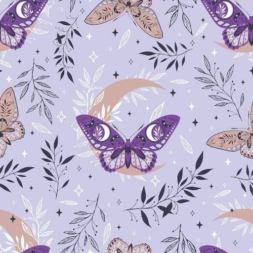 VaryPaper Self Adhesive Purple Butterfly Wallpaper 44.5cmx200cm Leaf Patterned Sticky Back Plastic Sticky Vinyl Wrap for Furniture Lilac Wallpaper for Living Room Bedroom Cupboard Adhesive Shelf Liner