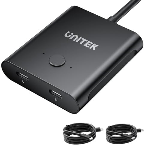 Unitek Commutateur USB C bidirectionnel 1 entrée 2 sorties/2 entrées 1 sortie Sélecteur de commutateur USB 2 ordinateurs partageant 1 périphérique Vidéo 8K@60Hz Transfert de données 10Gbps Noir
