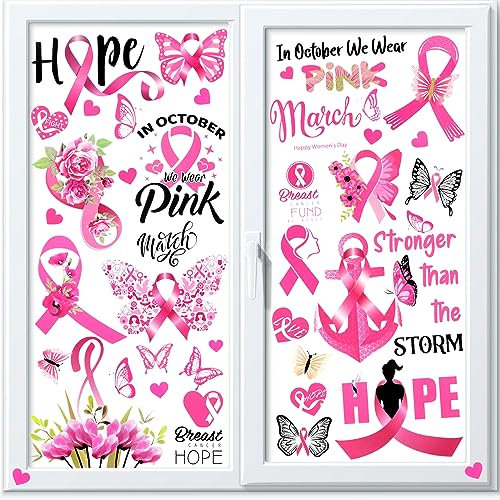 DPKOW 9 Feuilles Octobre Rose Décorations Fenêtre Autocollants pour Cancer du Sein d'Octobre Rose Autocollants Affiche Fournitures, Décorations Activité Publique de Octobre Rose pour Fenêtre Porte
