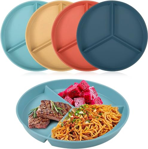 Miawtro 4PCS Divided Dinner Plates, 25cm Large Divided Plates for Adults to Control the Amount of Food, Excellent Quality Household Kids Plates with Sections for Adult Kids Nutritional Classification