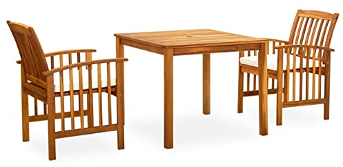 JUDYY 3-TLG. Garten-Essgruppe mit Kissen Massivholz Akazie, Esstisch Mit Stühlen Set, Gartenmöbel Sitzgruppe, Balkon Möbel, Gartenlounge Set, Terrassenmöbel, Balkonmöbel Set - 3058082