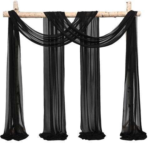 Showgeous 2 Packs Querbehang Schwarz 73cmx610cm Tüll Foto Hintergrund Hochzeit Vorhang Deko Weiss Chiffon-Stoff Hochzeitsbogen Gardinen für Laube Hochzeit Torbogen Zeremonie Fotografie Party