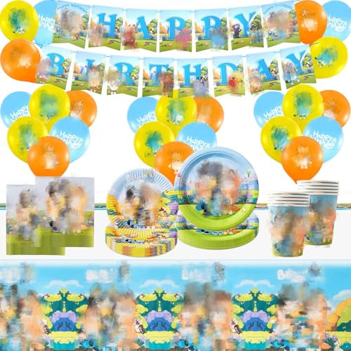 Birthday Decorations Set - 70pcs Kids' Party Tableware with Banner, Tablecloths, Napkins, Plates, Cups and Balloons