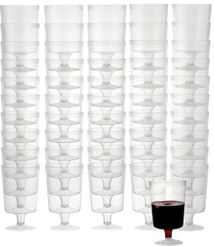 MATANA 200 Clear Hard Plastic Wine Glasses (160ml) - One Piece - Sturdy & Reusable Wine Cups for Cocktails, Dessert - Ideal for Birthdays, Weddings, Christmas, BBQ, Picnic, Parties