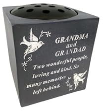 Memorial Cemetery Dove Bird Graveside Flower Holder Pot Grave Rose Bowl Vase (Grandma & Grandad)