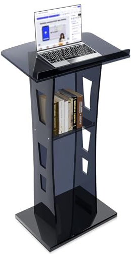 Acryl Podium, Schwarz Kar Acryl Rednerpult mit Lagerung Regal, Kirche Kanzel mit Breiten Leseplattform, Stabilität Podium Stand für Kirche, Vortrag, Hochzeit, Klassenzimmer (23,6 „x 16“ x 45,2)
