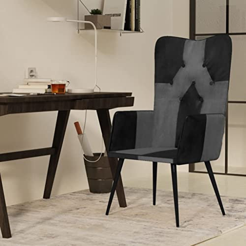 HEFZGDB Ohrensessel Schwarz und Grau Echtleder Gartenstühle Esszimmerstühle Sessel Wohnzimmer Geeignet für Wohnzimmer, Garten, Terrasse.