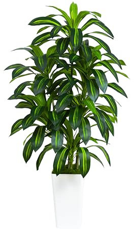 Künstliche Drachenbaum Pflanze 150 cm kunstpflanzen groß Kunstpflanze für den Innenbereichmit weißem Übertopf künstliche Pflanzen im Topf für drinnen und draußen Haus Büro Garten Moderne Dekoration