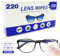 Lens Wipes for Eyeglasses 220 Count, Gentle and Portable Pre-moistened Individually Wrapped Wipes for Glasses, Cameras, Electronic Product Screens
