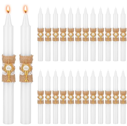 Conelist 24 Pcs Baptism Candle 7.87 Inch Cirios Pascual Catolico Catholic First Communion Candles Church Prayer Religious Gifts for Baptismal Baby Shower Jhs Holy Communion Favors
