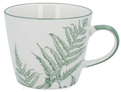 Gisela Graham Ceramic Mug with Green Fern Design, White