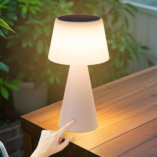 meoaow Tischlampe Solar LED Tischleuchte Kabellos - Akku Tischleuchte mit USB-C Touch Dimmbar 3000K - 5000K Weiß Nachttischlampe 3600mAH Aufladbar für Wohnzimmer Schlafzimmer Outdoor