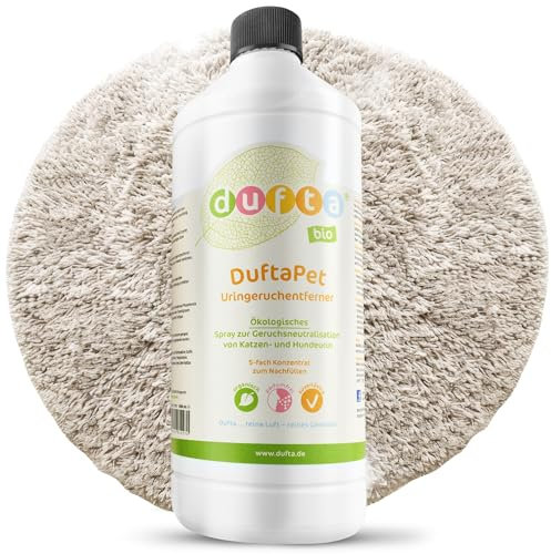 DuftaPet Konzentrat 1L – Hochkonzentrierter Enzymreiniger gegen Tiergerüche, Urin & Erbrochenes – Ideal für Teppiche, Polster, Böden & Tiertoiletten – Bis zu 10 Flaschen Spray –Parfümfrei & biologisch