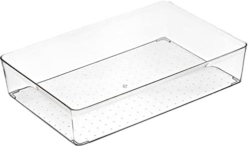 Bandejas de plástico transparente para cajones, almacenamiento versátil para cocina, dormitorio, baño, maquillaje y escritorio con separadores transparentes, grandes cubos de almacenamiento cuadrados