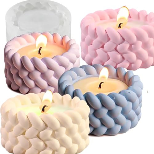KZXCVS Silikonformen Gießformen Silikon Gießform Set 4-fach für Zopf Kerzenhalter und Übertöpfe - Wiederverwendbare Form für Teelicht, Beton, Gips, Epoxidharz - DIY Deko Geschenk Idee zu Weihnachten