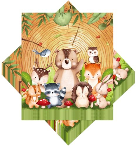 Glowjoy 40 Stück Servietten Kindergeburtstag, Servietten Dschungel | Waldtiere Serviettens Kindergeburtstag, Dschungel Tier, Ervietten Geburtstag, Safari Serviette