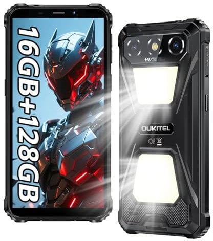 OUKITEL G5 Telephone Portable Incassable 2025, 16GO RAM+128GO ROM/1TO, Smartphone Incassable 900LM Lampe Camping, Batterie 6300mAh, Écran 6, Caméra 13MP, Téléphone Dual SIM, NFC/Face ID/OTG/GPS- Noir
