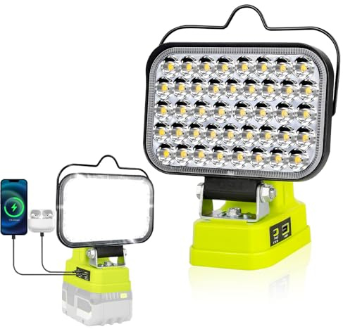 Ryobi Lampe de travail pour lampe sans fil Ryobi 18 V, 84 W 8000 lm, projecteur portable sans fil avec port de charge rapide USB et de type C pour outils Worx, projecteur LED pour camping, pêche
