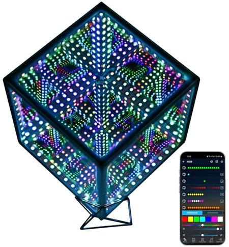 Heepulor Infinity Hyper Cube LED-Tischlampe, Farbwechsel, Musik-Synchronisation, App-gesteuertes Umgebungslicht für Gaming, Party, Zuhause (25,4 cm)