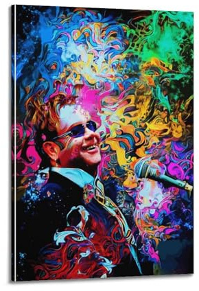 Elton John Rock N Roll Leinwand-Kunst-Dekor, Wohnzimmer, modern, Familienschlafzimmer, 20 x 30 cm, Rahmenstil