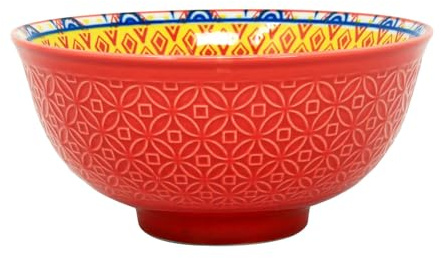 UNIQUE HOME LIVING Cereal Bowl, 15cm Soup Bowl, Red Mandala Stoneware Bowls for Ramen, Noodle, Rice, Pudding, Snack, Salad, Breakfast, Stackable Decorative Bowls