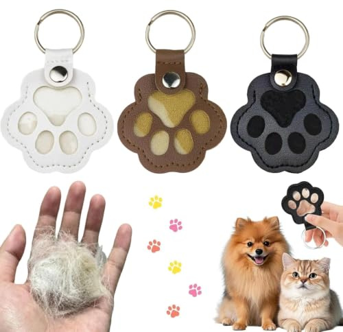 JOOTUEPO Schlüsselanhänger Leder für Tierhaare Erinnerung, Tierhaar Anhänger, Schlüsselring mit Pfote Design, Erinnerung Verstorbene Katze Hund Geschenk für Katzenliebhaber, Hundebesitzer
