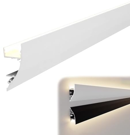 Vibeo Corniche Plafond LED Éclairage Indirect par Moulure LED, Éclairage Linéaire pour Moulure avec Cache-Profil, Diffuseur pour Moulure Murale/Plafond en Aluminium(White,4.5m(14.8ft))