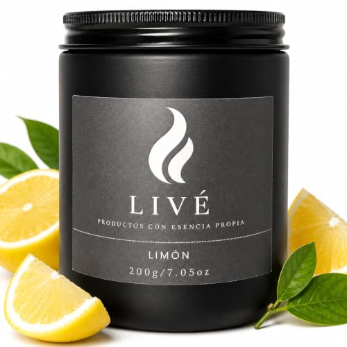LIVÉ Candela profumata al limone in barattolo di vetro colorato con coperchio metallico, durata 40h, paraffina terapeutica, profumo per la casa, decorazione e regalo, riutilizzabile