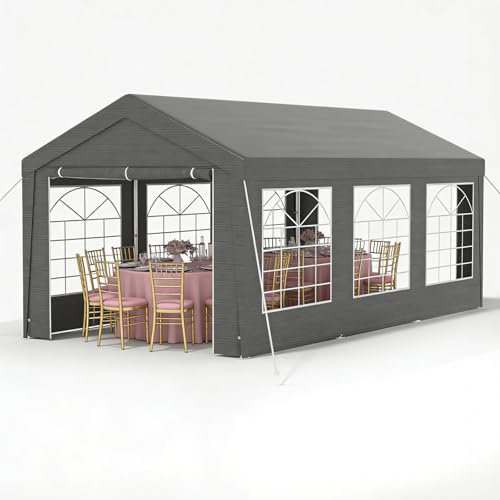 Ferzone Partyzelt Pavillon 3x6M mit 170g PE-Plane, Gartenpavillon Wasserdicht Stabil Winterfest mit Fenstern, Faltpavillon Festzelt UV Schutz 50+ mit Bodenstift&Windseil für Hochzeit Festival, Grau